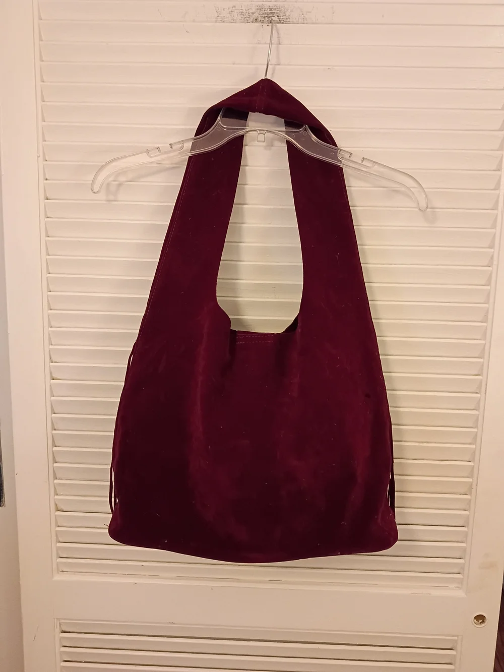 Fringed Suede Hobo Bag in Burgundy